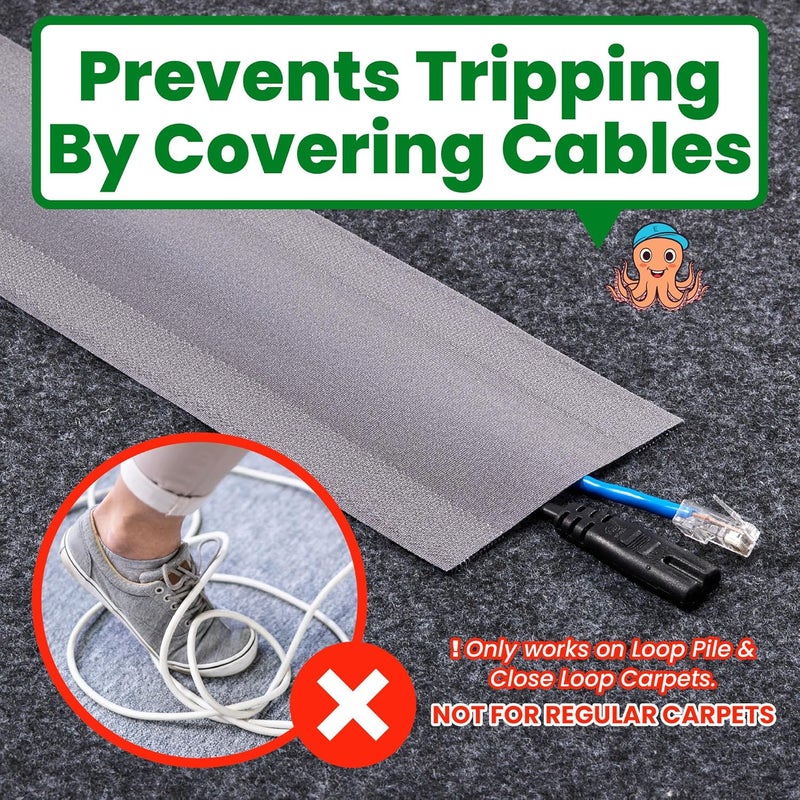ECOHomes Carpet Cord Cover to Hide Cables, Cords, Wires On Floor - Cord Covers Strip Wire Protector & Cable Management Keep Electric Cables Organized, for Homes & Office (Grey, 4 Inch x 10 FT) - Image 2